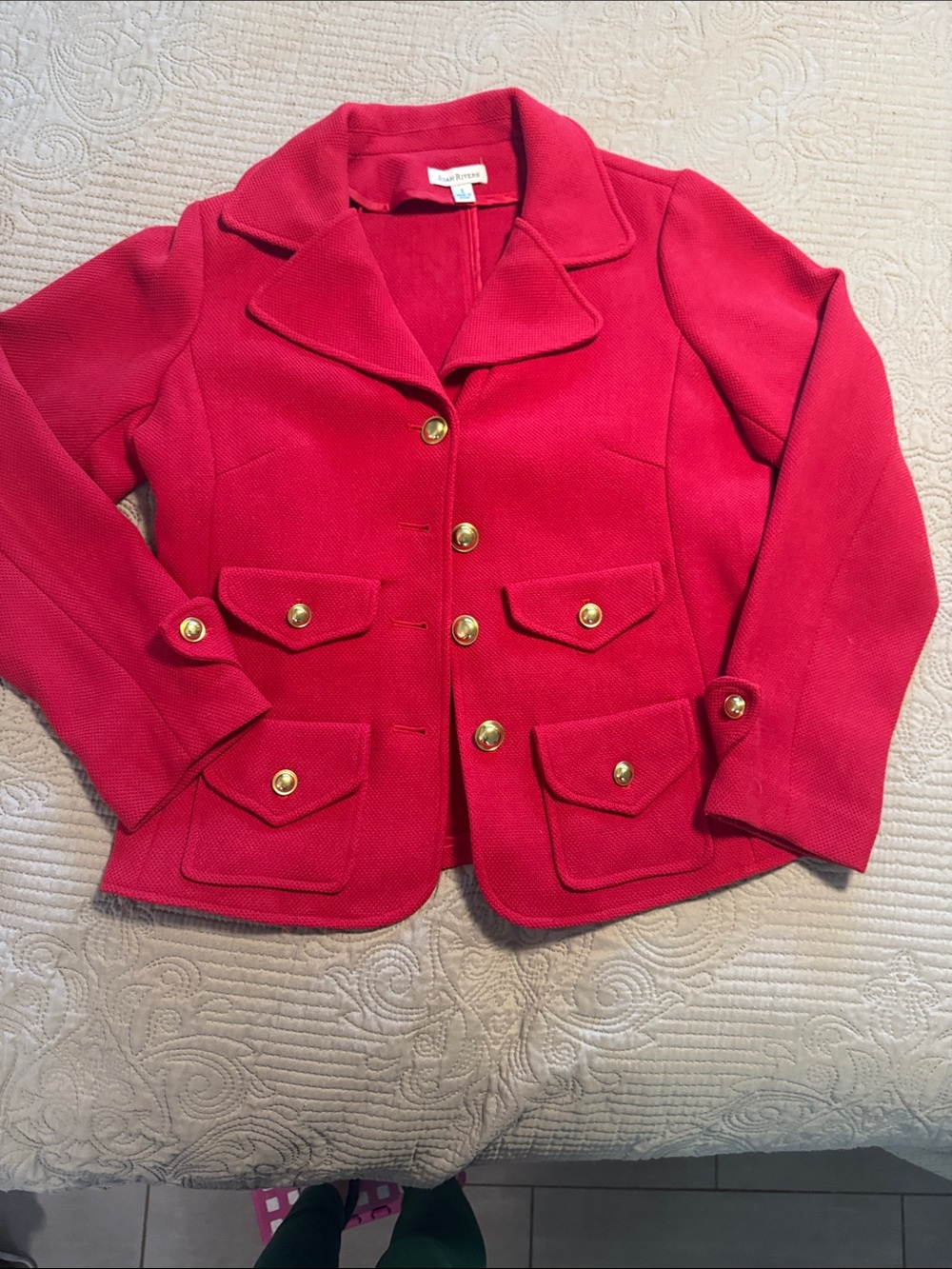 Joan Rivers Red Structured Gold-Button Blazer